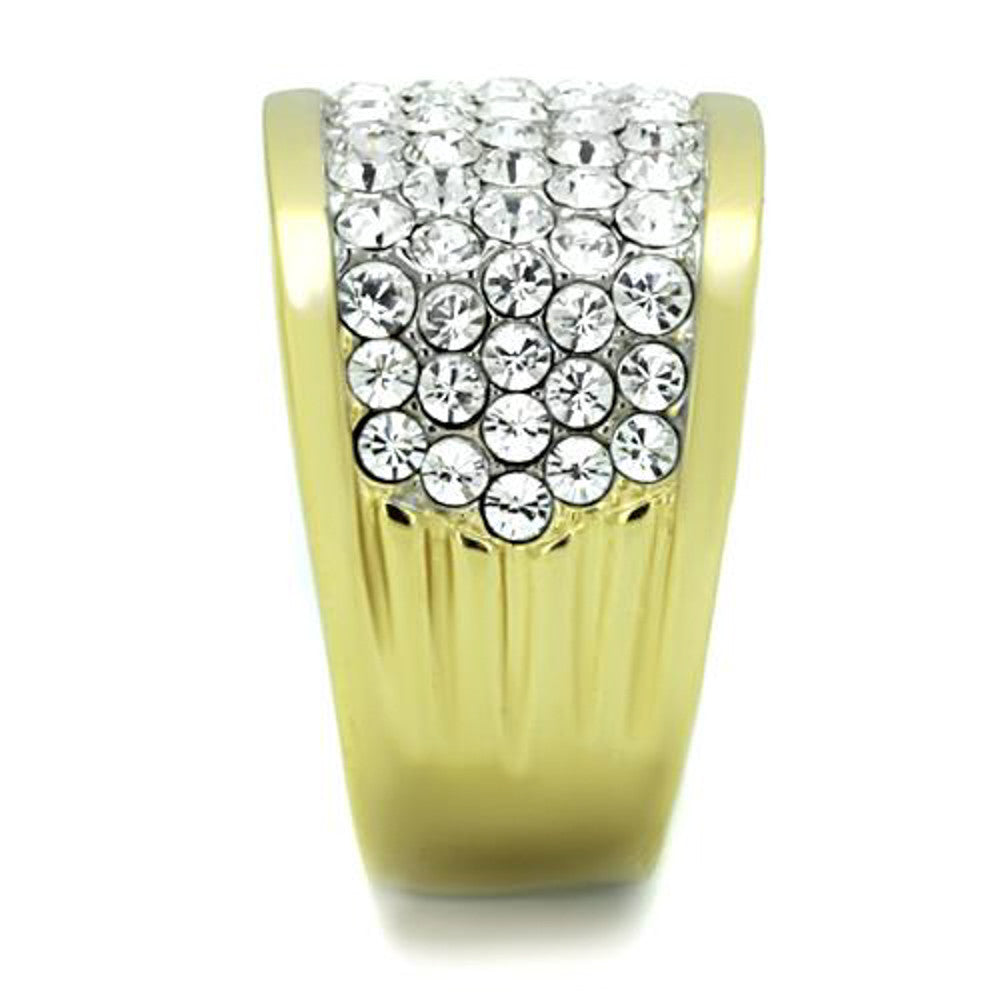 ARTK1545 Stunning Stainless Steel 14k Gold Ion Plated Crystal Cocktail / Fashion Ring Size 5-10